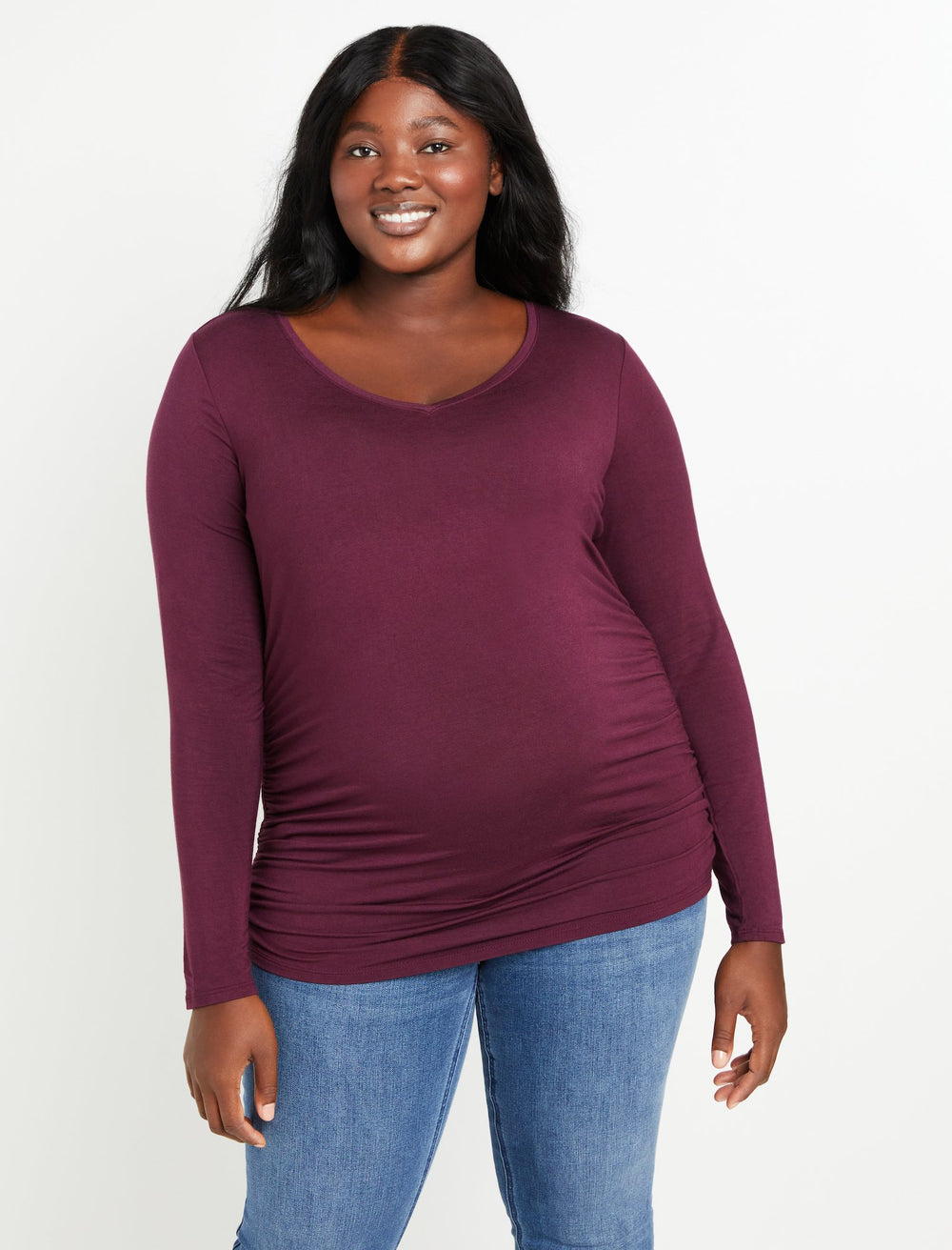 Plus Size Long Sleeve Side Ruched ...
